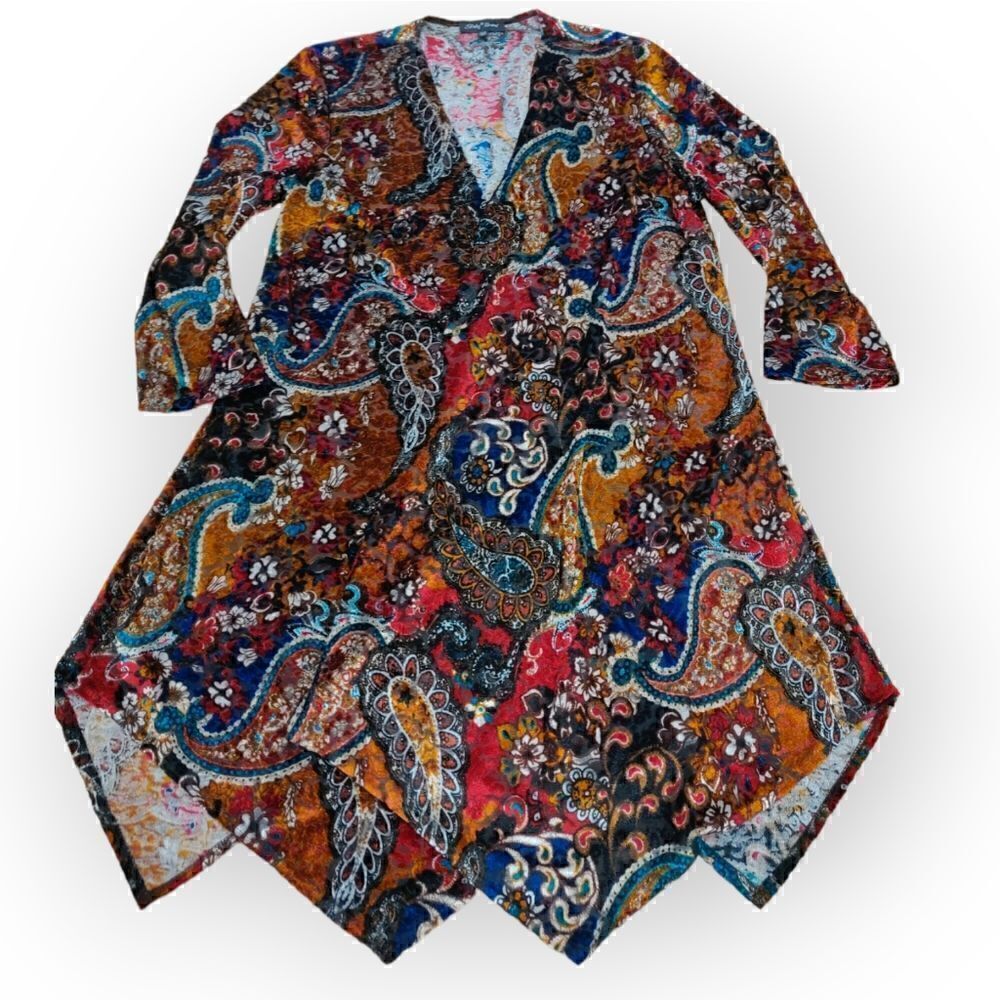 Slinky Brand USA burn out velour velvet multi color open front cardigan size L